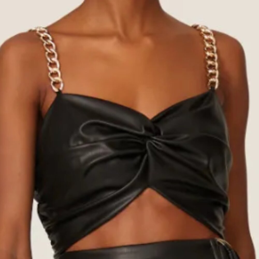 AMUR  Amari Faux Leather Sweetheart Neckline Crop Top